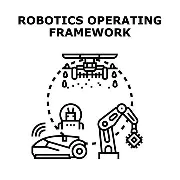 Robotics operating framework managing various automated systems Illustrazione stock