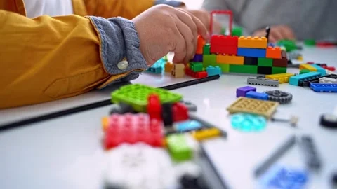 Robotics programming class. Children construct and code Robot. STEM education Stock Footage 246124991