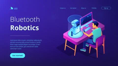 Robotics programming isometric3D landing page. Stock Illustration