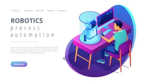Robotics programming isometric3D landing page. Stock Illustration