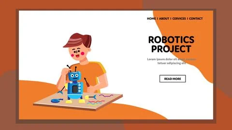 Robotics Project Working Preteen Engineer Vector 스톡 일러스트