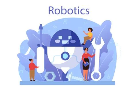Robotics school subject concept. Robot engineering and programming イラスト素材