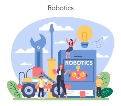Robotics school subject concept. Robot engineering and programming イラスト素材