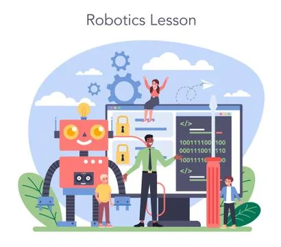 Robotics school subject concept. Robot engineering and programming イラスト素材