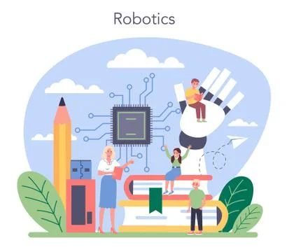 Robotics school subject concept. Robot engineering and programming イラスト素材