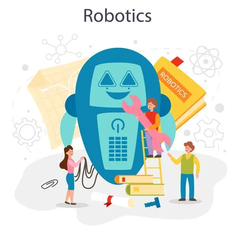 Robotics school subject concept. Robot engineering and programming イラスト素材