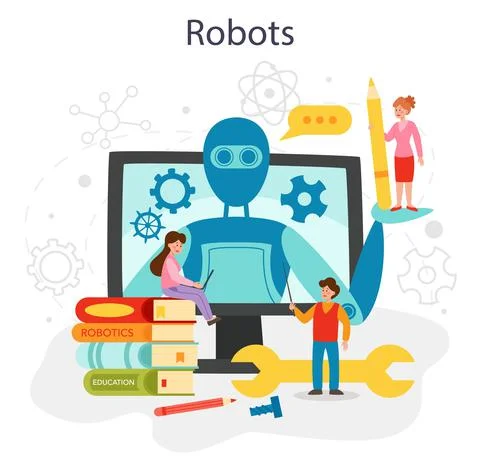 Robotics school subject concept. Robot engineering and programming イラスト素材