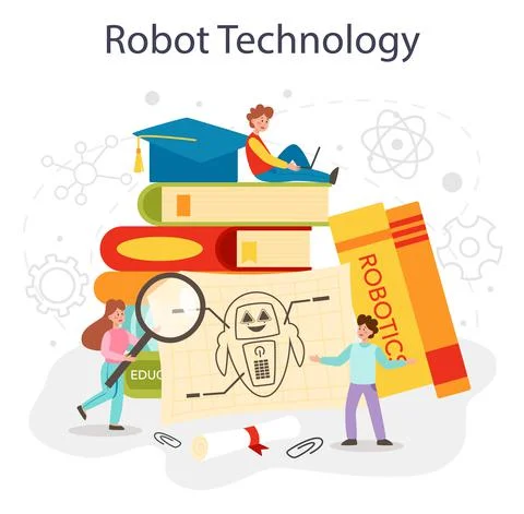 Robotics school subject concept. Robot engineering and programming イラスト素材