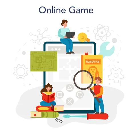 Robotics school subject online service or platform. Robot engineering 스톡 일러스트