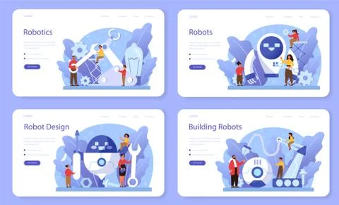Robotics school subject web banner or landing page set. Robot イラスト素材