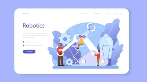 Robotics school subject web banner or landing page. Robot 스톡 일러스트
