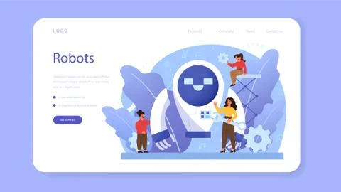 Robotics school subject web banner or landing page. Robot 스톡 일러스트