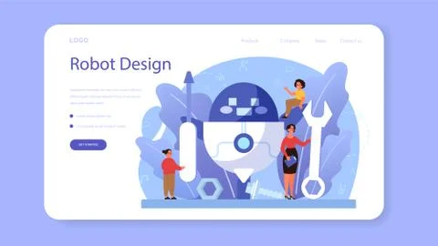 Robotics school subject web banner or landing page. Robot 스톡 일러스트