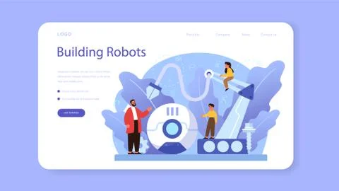 Robotics school subject web banner or landing page. Robot 스톡 일러스트