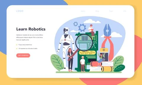 Robotics school subject web banner or landing page. Robot 스톡 일러스트