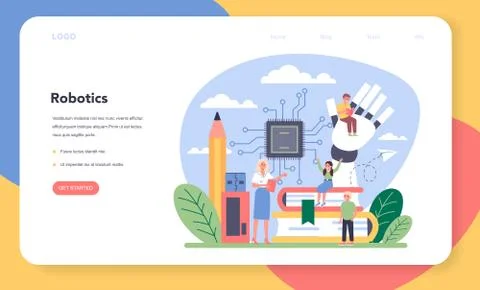 Robotics school subject web banner or landing page. Robot イラスト素材