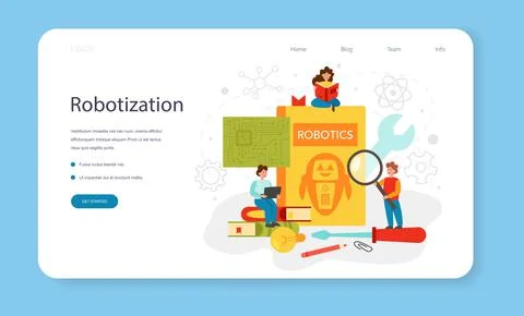 Robotics school subject web banner or landing page. Robot engineering 스톡 일러스트