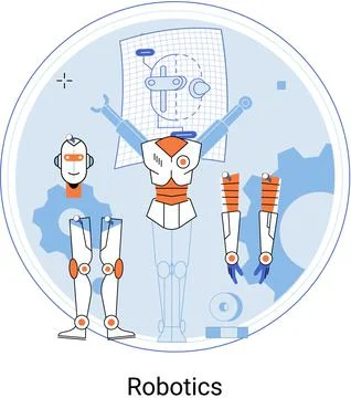 Robotics scientific and technical base for design, development, production and Stock Illustration