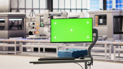 Robotics software on mockup display in smart factory used to inspect machinery Stock Footage 308720510