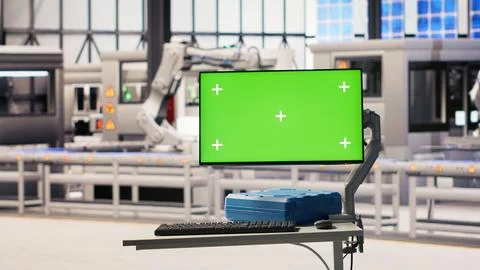 Robotics software on mockup display in smart factory used to inspect machinery Stock Photos
