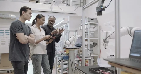 Robotics students with teacher Stock Footage 121707485