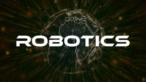 Robotics text concept on si-fi particles background. Dot particles technolo.. Stock Illustration