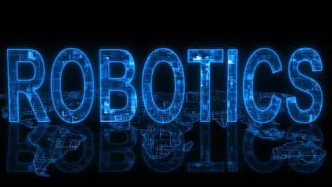 Robotics text technology earth map glow Stock Illustration
