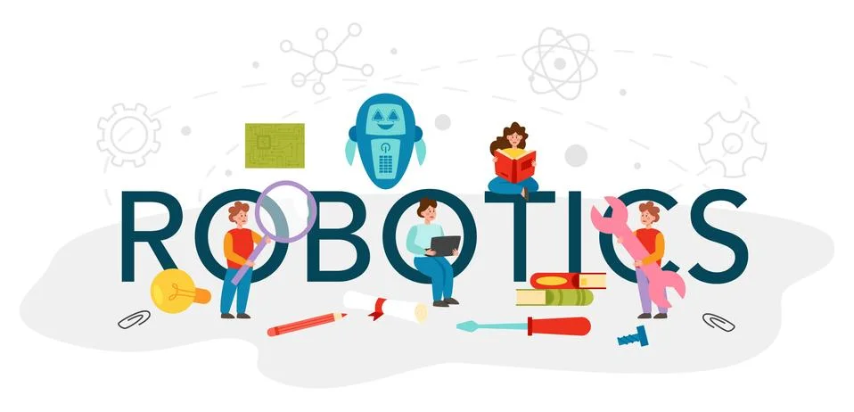 Robotics typographic header. Robot engineering and programming. イラスト素材