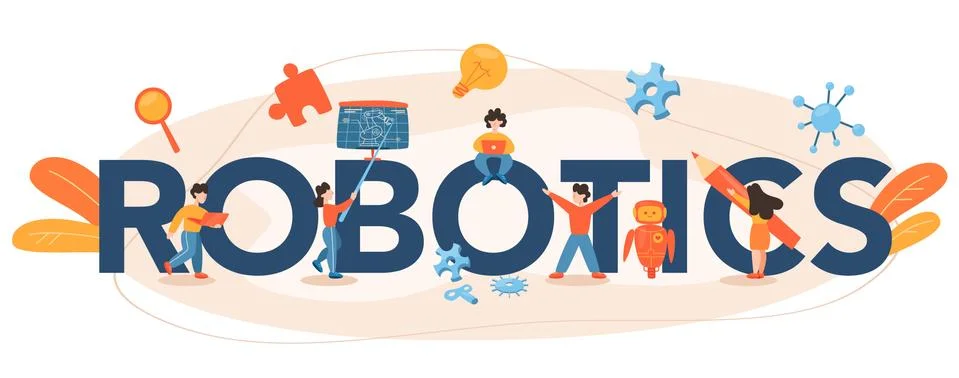 Robotics typographic header. Robotic engineering and constructing 스톡 일러스트