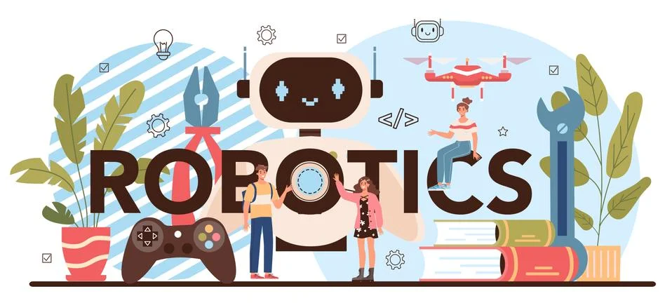 Robotics typographic header. Robotic engineering and constructing 스톡 일러스트