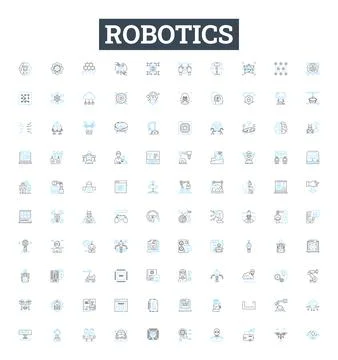 Robotics vector line icons set. Robots, Automation, AI, Machine, Learning Illustrazione stock