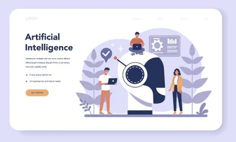 Robotics web banner or landing page. Robot engineering 스톡 일러스트