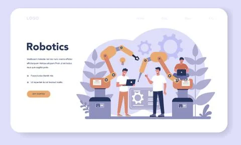 Robotics web banner or landing page. Robot engineering Stock Illustration