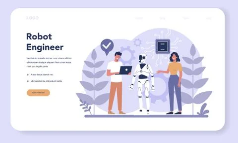 Robotics web banner or landing page. Robot engineering Stock Illustration