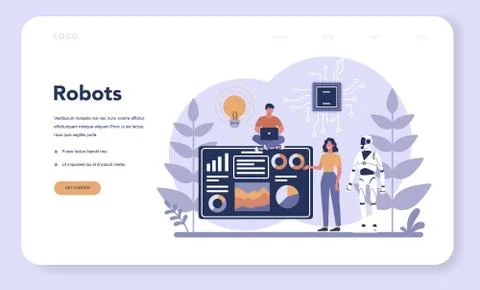 Robotics web banner or landing page. Robot engineering 스톡 일러스트