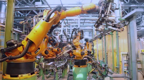 Robotics work in production line of car parts at factory Stock Footage 24814552
