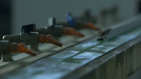 Robotised processing of bar on conveyor Stock Footage 90022671