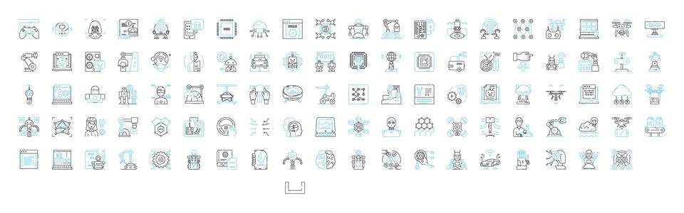 Robotitcs vector line icons set. Robotics, Automation, AI, Programmable Stock Illustration