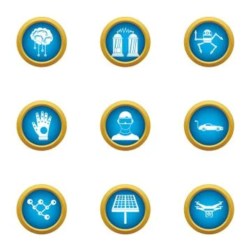 Robotization icons set, flat style Stock Illustration