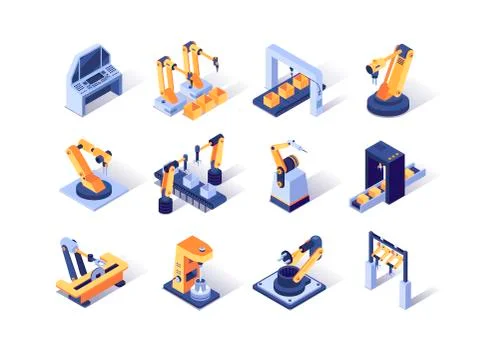 Robotization industry isometric icons set. 스톡 일러스트