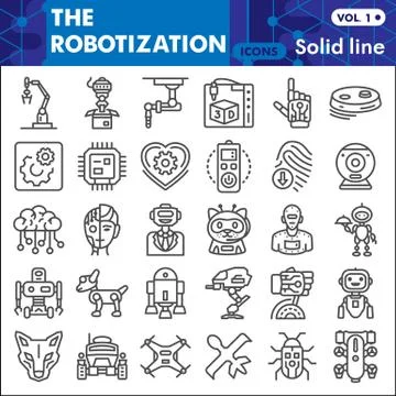 Robotization line icon set, robot symbols collection or sketches. Artificial Stock-Illustration