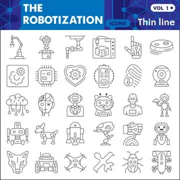Robotization thin line icon set, robot symbols collection or sketches Stock Illustration