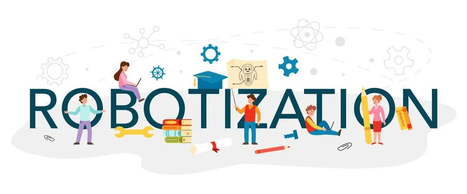 Robotization typographic header. Robot engineering and programming イラスト素材