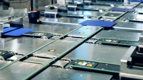 Robotized transporter is distributing new solar cells Vídeo Stock 168139431