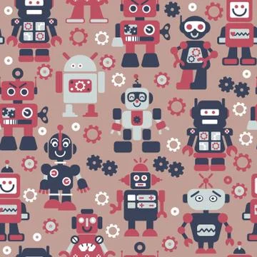 Robotrs color seamless pattern Stock Illustration