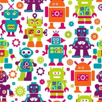 Robotrs color seamless pattern Stock Illustration
