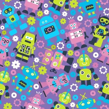 Robotrs color seamless pattern Stock Illustration
