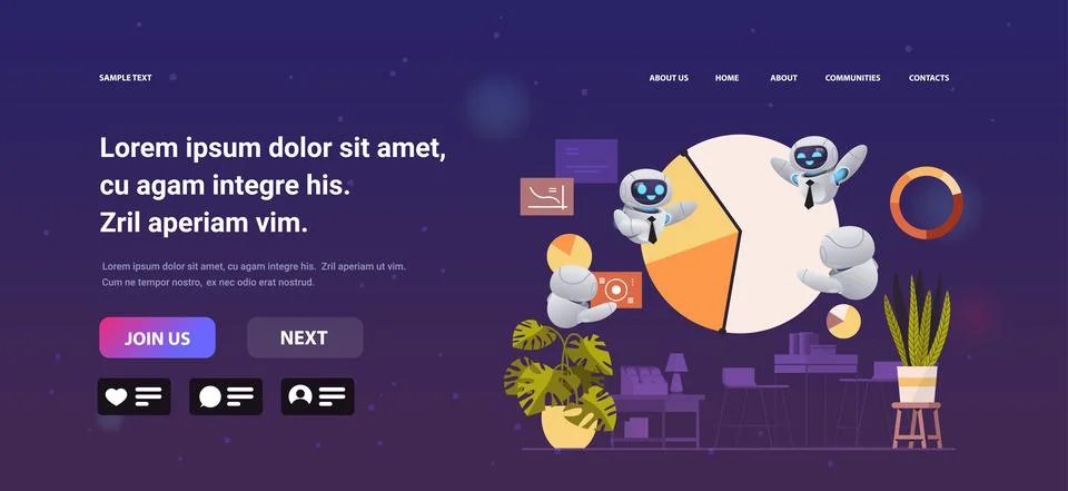 Robots analyzing statistics data on diagram business report presentation Stock Illustration