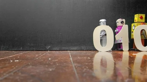 Robots and binary code numbers 2 Video stock 115414008