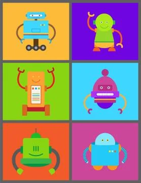 Robots and Frames Collection Vector Illustration 스톡 일러스트